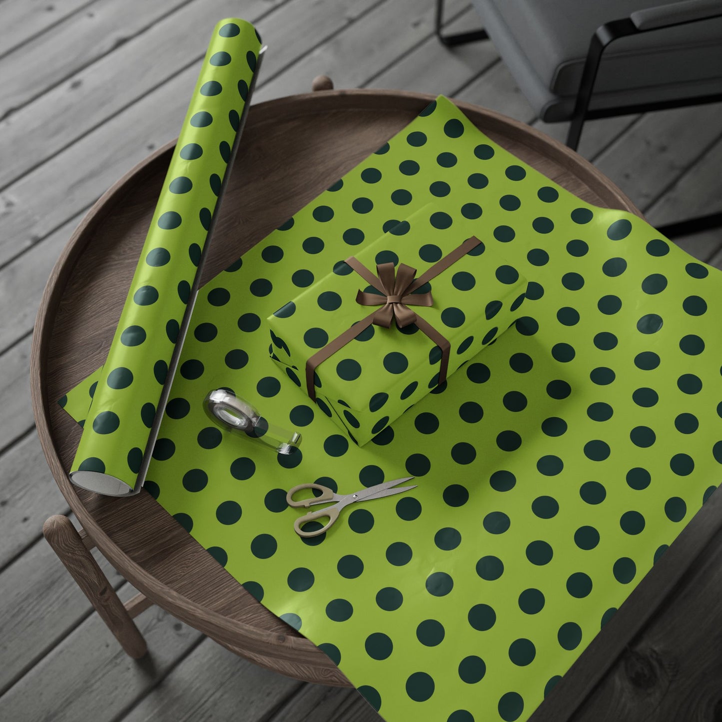 Lime Green with Dark Green Polka Dot Wrapping Paper