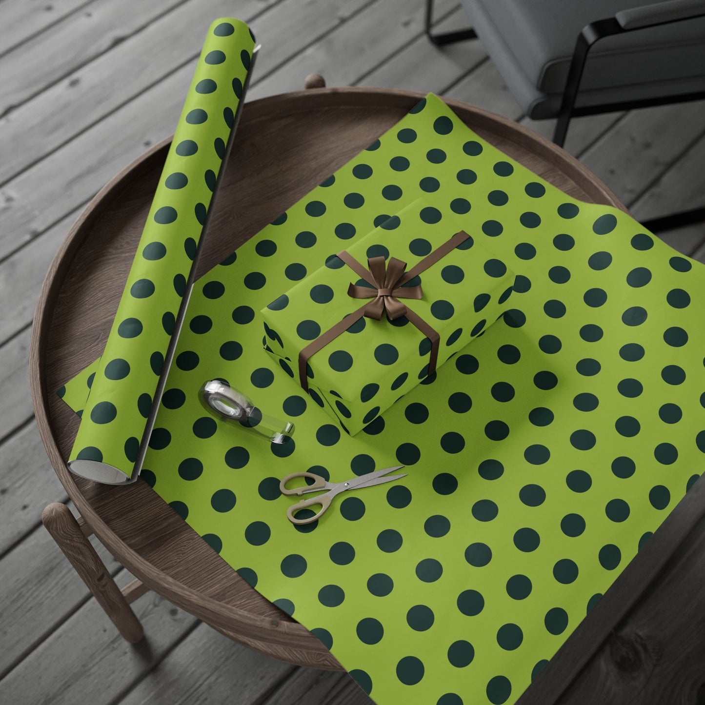 Lime Green with Dark Green Polka Dot Wrapping Paper