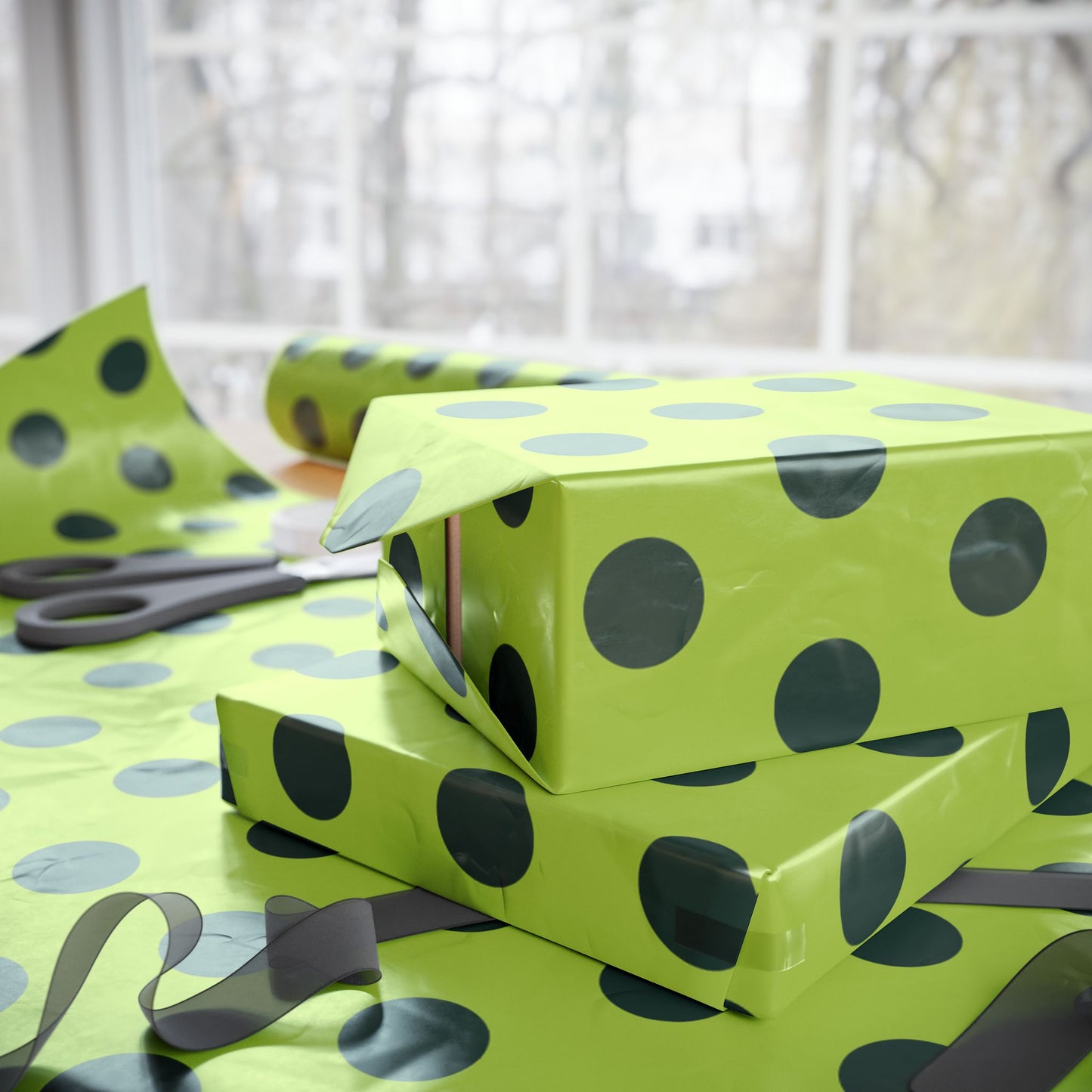 Lime Green with Dark Green Polka Dot Wrapping Paper