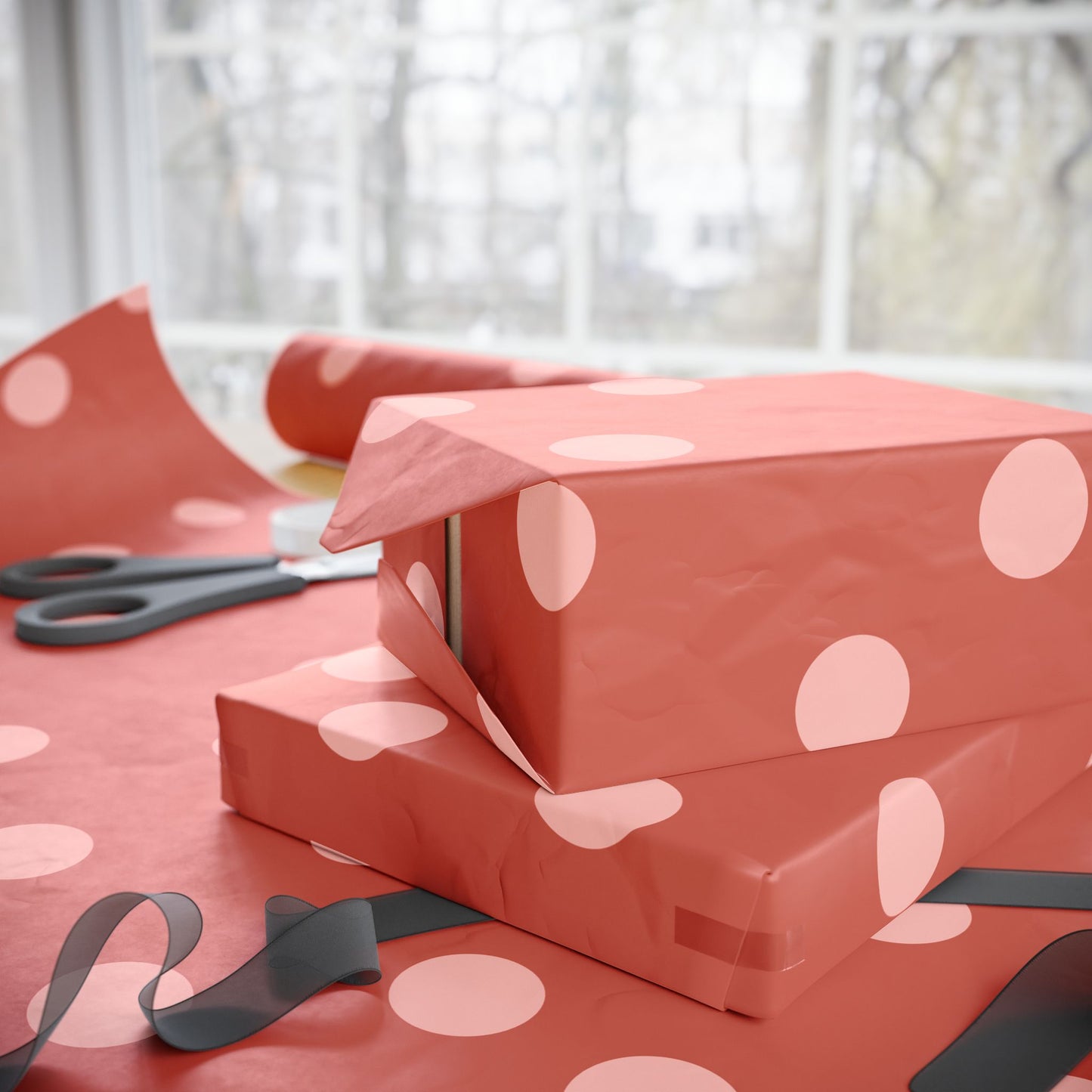 Polka Dot Coral Wrapping Paper