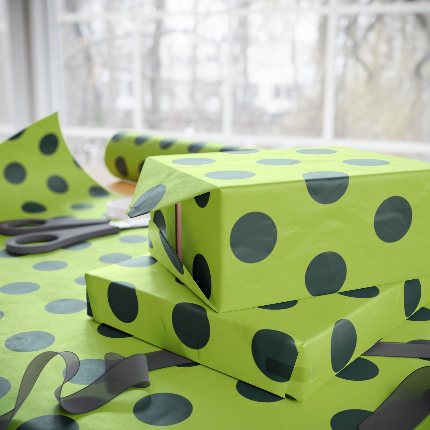 Lime Green with Dark Green Polka Dot Wrapping Paper