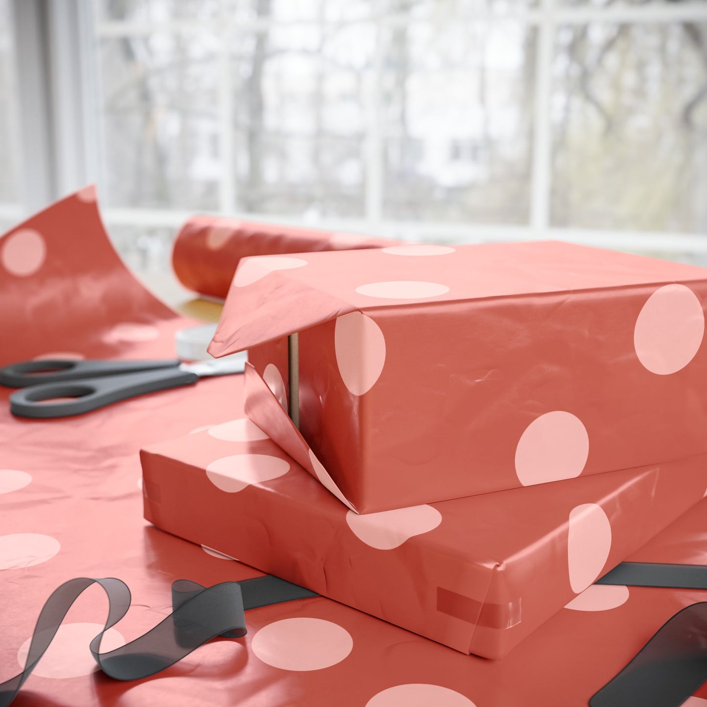 Polka Dot Coral Wrapping Paper